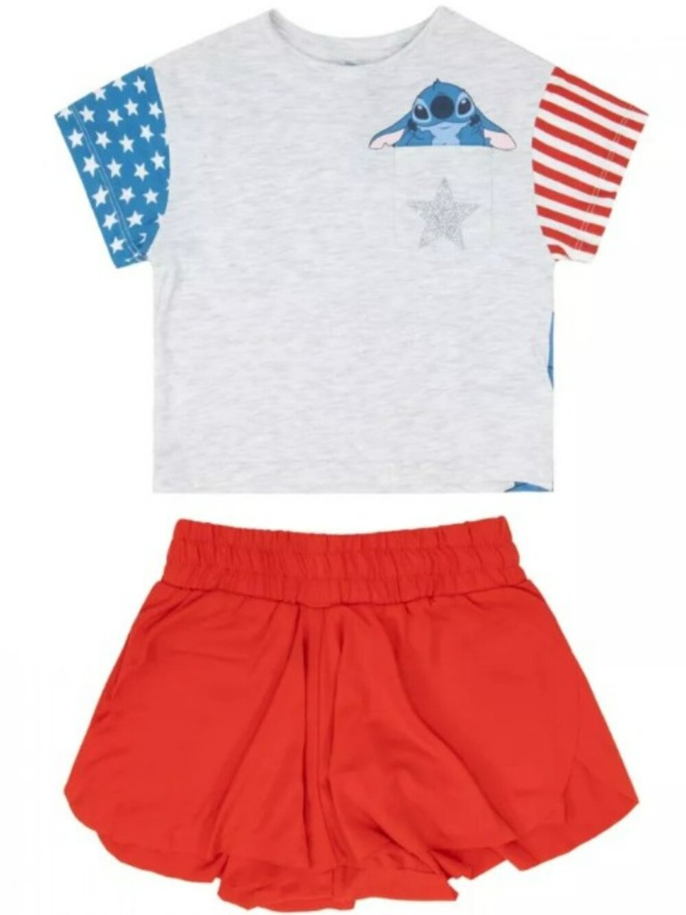 NWT. DISNEY LILO & STITCH Patriotic T-Shirt and Skort 2-Piece Set